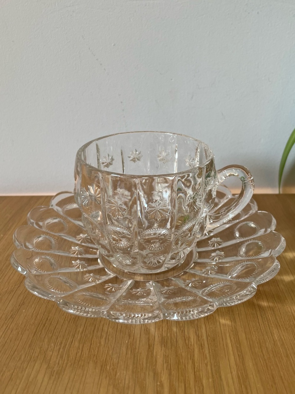 Vintage Antique EAPG Moon & Stars Pattern Teacup & Saucer
